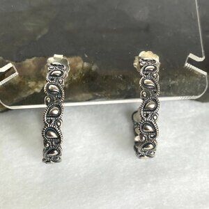 Sterling Silver 925 PZ ISRAEL 1" Vine Teardrop Textured Hoop Earrings